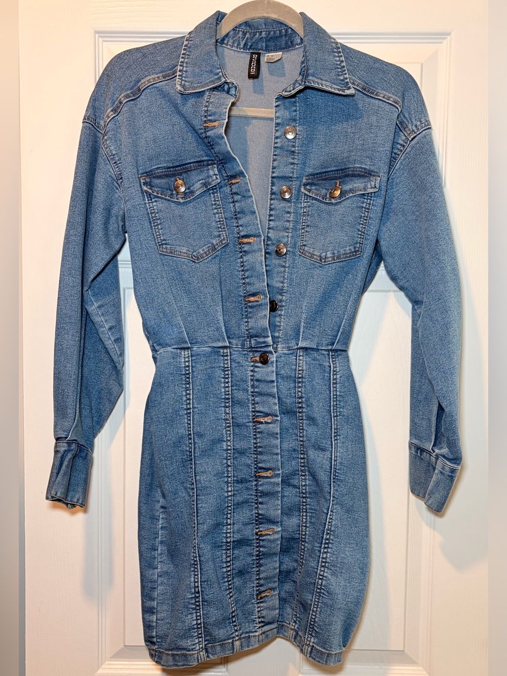 H&M Blue Denim Long-Sleeve Button Dress